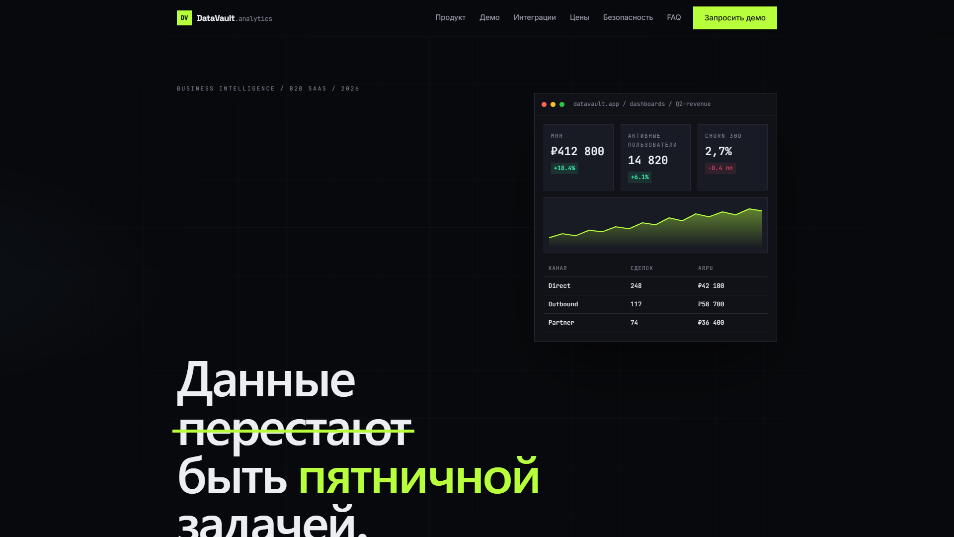 DataVault Analytics — первый экран